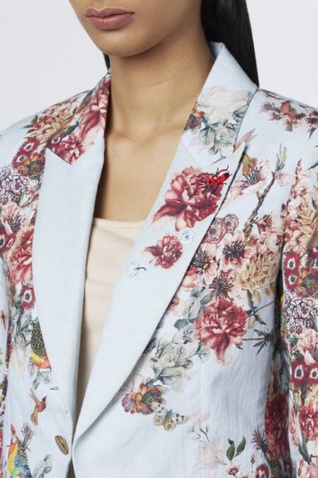 Shop House Of Three Blue Cotton Linen Notched Lapel Jacket Online at Aza Fashions Shop_House Of Three_Blue Cotton Linen Notched Lapel Jacket _Online_at_Aza_Fashions