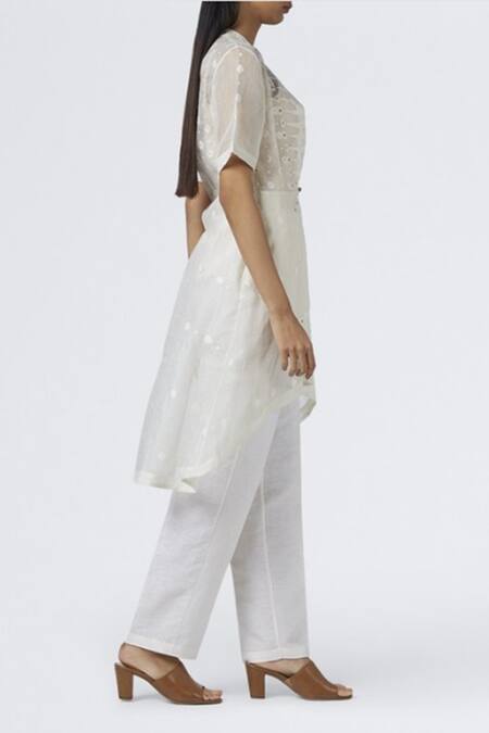 House Of Three_White Jamdani Overlay Jacket_Online_at_Aza_Fashions