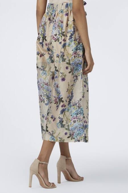 House Of Three Yellow Chanderi, Cotton Silk Paper Bag Trouser Online at Aza Fashions House Of Three_Yellow Chanderi, Cotton Silk Paper Bag Trouser _Online_at_Aza_Fashions