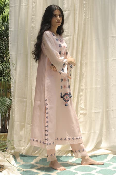 Shivani Bhargava_Pink Chanderi Round Kurta Set _Online_at_Aza_Fashions
