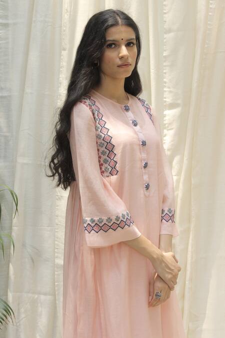 Shop_Shivani Bhargava_Pink Chanderi Round Kurta _Online_at_Aza_Fashions