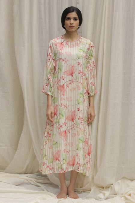 Buy Shivani Bhargava White Chanderi Round Printed Dress Online at Aza Fashions Buy_Shivani Bhargava_White Chanderi Round Printed Dress _Online_at_Aza_Fashions