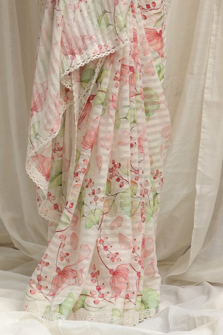 Shivani Bhargava_White Chanderi Floral Print Saree _at_Aza_Fashions