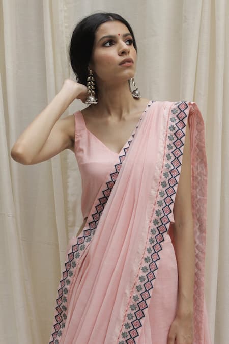Shop Shivani Bhargava Pink Chanderi Floral Print Saree at Aza Fashions Shop_Shivani Bhargava_Pink Chanderi Floral Print Saree _at_Aza_Fashions