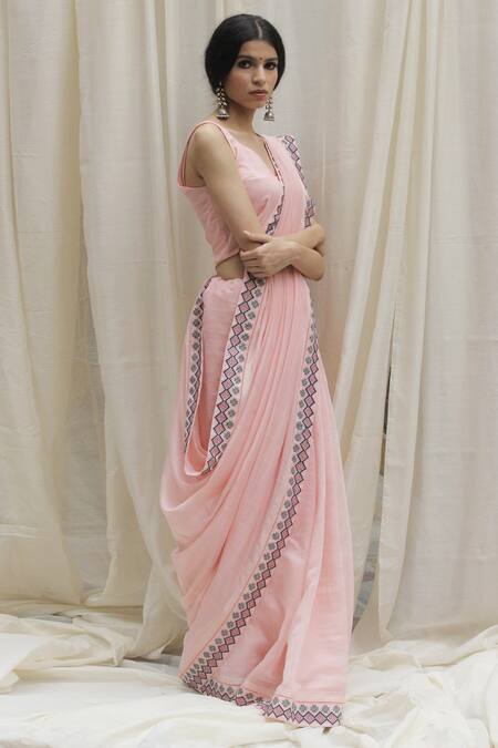 Shivani Bhargava Pink Chanderi Floral Print Saree Online at Aza Fashions Shivani Bhargava_Pink Chanderi Floral Print Saree _Online_at_Aza_Fashions