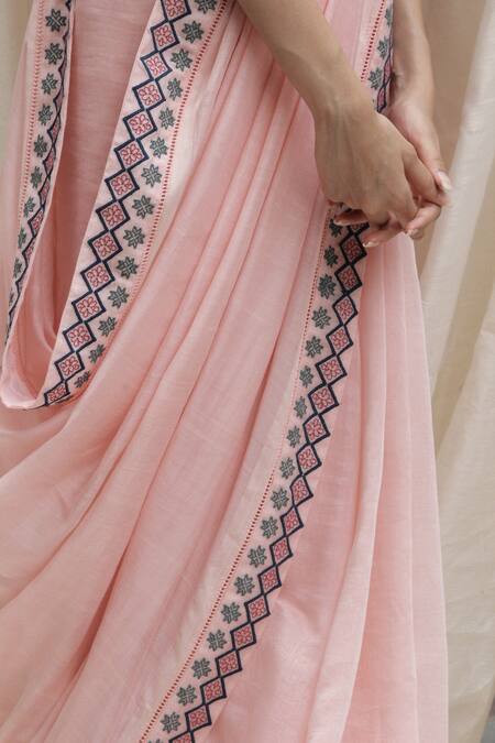 Buy Shivani Bhargava Pink Chanderi Floral Print Saree Online at Aza Fashions Buy_Shivani Bhargava_Pink Chanderi Floral Print Saree _Online_at_Aza_Fashions