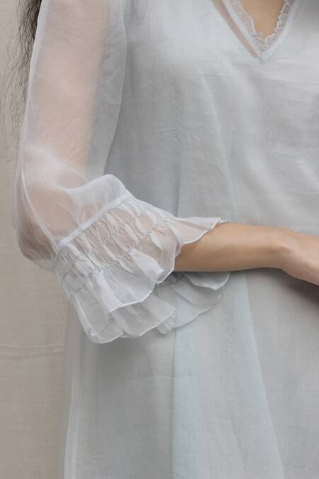 Shop Shivani Bhargava Blue Organza V Neck Frill Dress Online at Aza Fashions Shop_Shivani Bhargava_Blue Organza V Neck Frill Dress _Online_at_Aza_Fashions