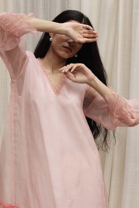 Buy Shivani Bhargava Pink Organza V Neck Frill Dress Online at Aza Fashions Buy_Shivani Bhargava_Pink Organza V Neck Frill Dress _Online_at_Aza_Fashions