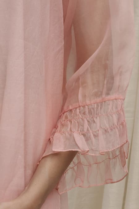 Shop Shivani Bhargava Pink Organza V Neck Frill Dress Online at Aza Fashions Shop_Shivani Bhargava_Pink Organza V Neck Frill Dress _Online_at_Aza_Fashions