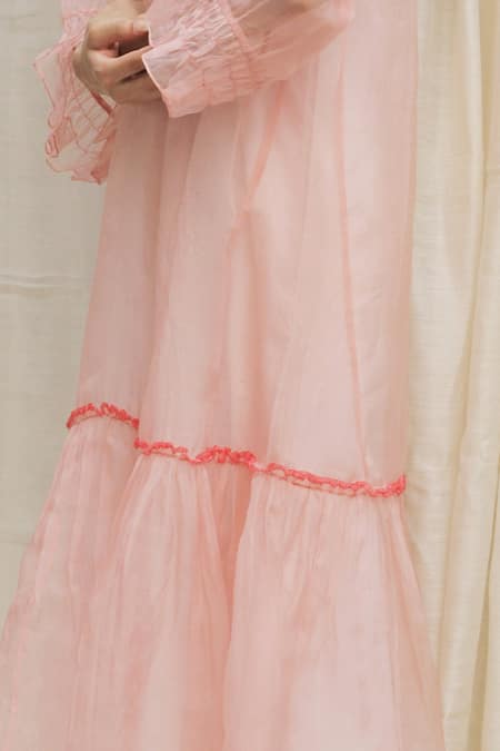 Shivani Bhargava Pink Organza V Neck Frill Dress at Aza Fashions Shivani Bhargava_Pink Organza V Neck Frill Dress _at_Aza_Fashions