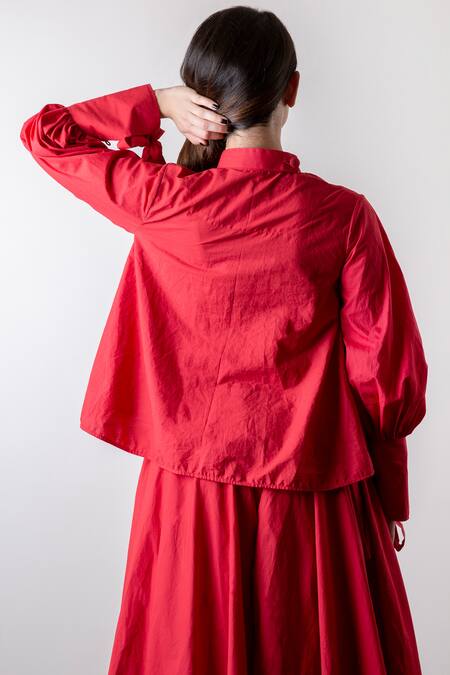 Shop_KA-Sha_Red Poplin Hand Dyed Pant Set_at_Aza_Fashions