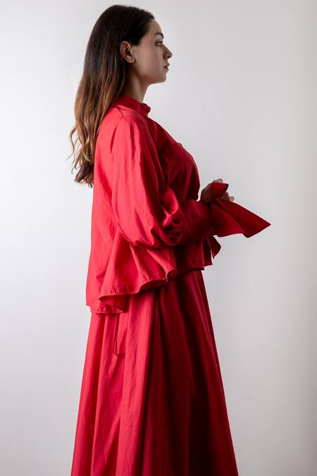 Shop_KA-Sha_Red Poplin Hand Dyed Pant Set_Online_at_Aza_Fashions