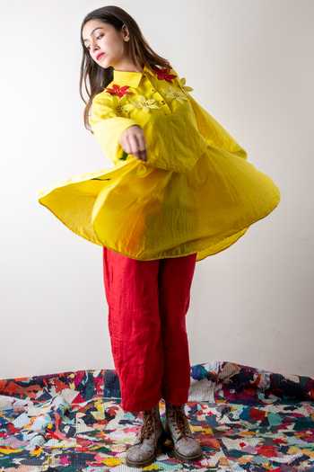 KA-Sha_Yellow Cotton Layered Tunic Pant Set_Online_at_Aza_Fashions
