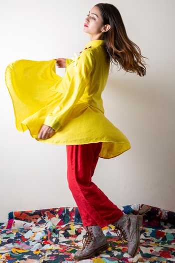 Buy_KA-Sha_Yellow Cotton Layered Tunic Pant Set_Online_at_Aza_Fashions