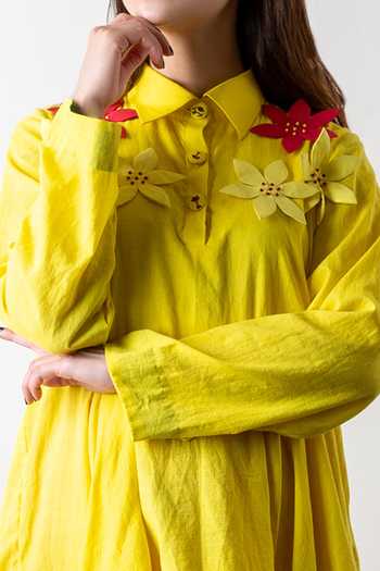 KA-Sha_Yellow Cotton Layered Tunic Pant Set_at_Aza_Fashions