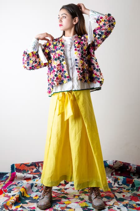 Ka-Sha Multi Color Cotton Floral Embellished Jacket