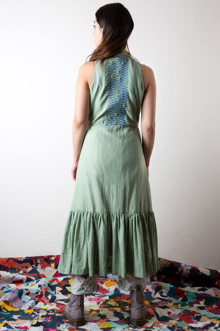Shop_KA-Sha_Green Handloom Cotton Tunic_at_Aza_Fashions