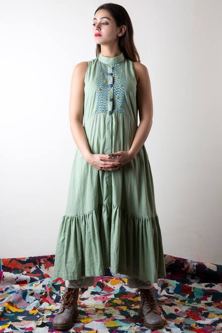 Buy_KA-Sha_Green Handloom Cotton Tunic_Online_at_Aza_Fashions