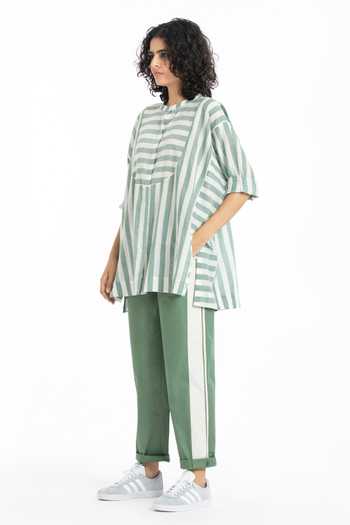 Three_Green Cotton Trousers_Online_at_Aza_Fashions