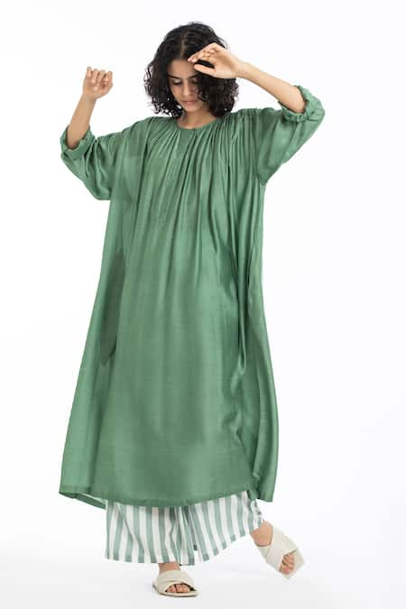 THREE Green Cotton Silk Midi Dress