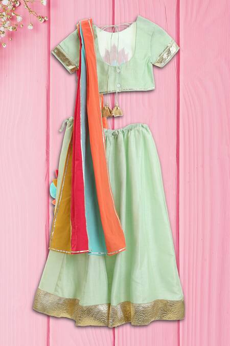 Shop_MI Dulce AN'YA_Green Cotton Embroidery Organic Lehenga Set _Online_at_Aza_Fashions