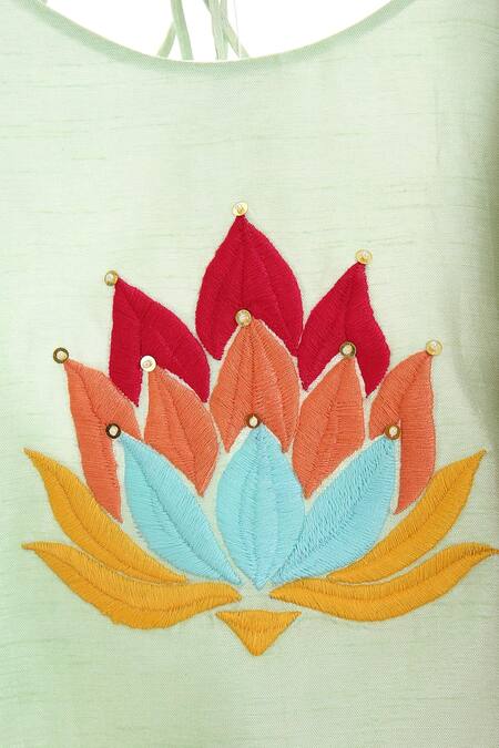 MI Dulce AN'YA_Green Cotton Embroidery Organic Lehenga Set _at_Aza_Fashions