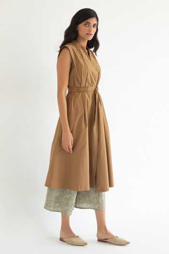 Buy Brown Cotton Poplin V Neck Midi Dress For Women by Cord Online at Aza  Fashions.