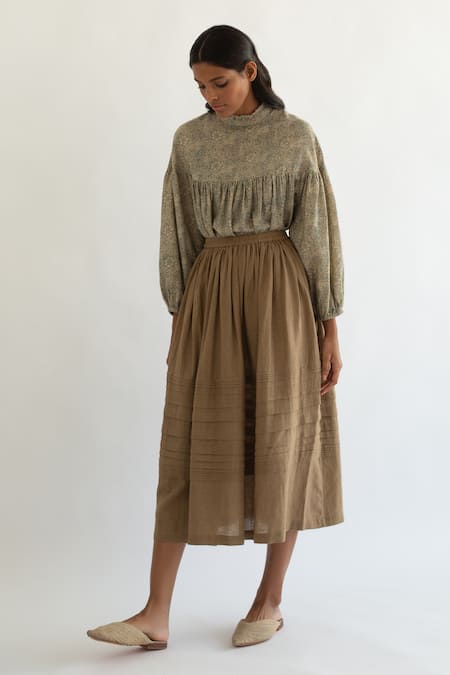 Cord Beige 100% Cotton Midi Skirt 