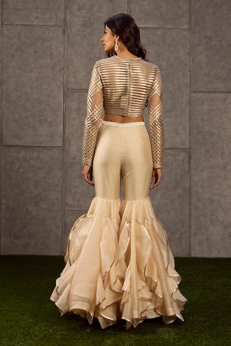 Shop_Siddartha Tytler_Beige Organza Sharara _at_Aza_Fashions