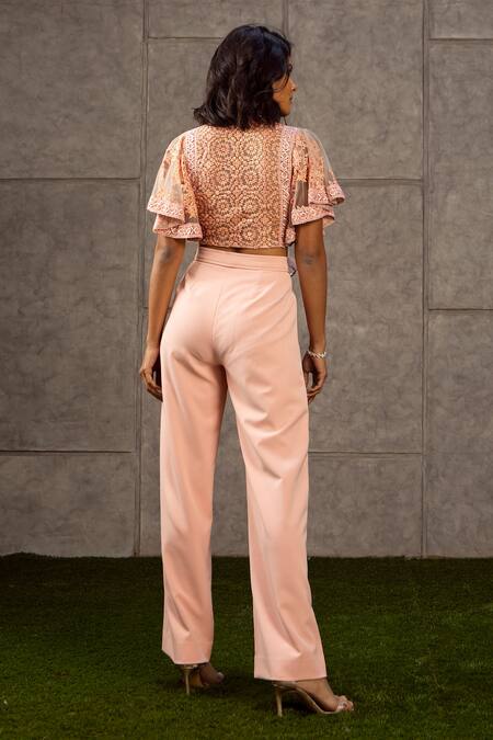 Shop Siddartha Tytler Peach Knitted Pant at Aza Fashions Shop_Siddartha Tytler_Peach Knitted Pant _at_Aza_Fashions