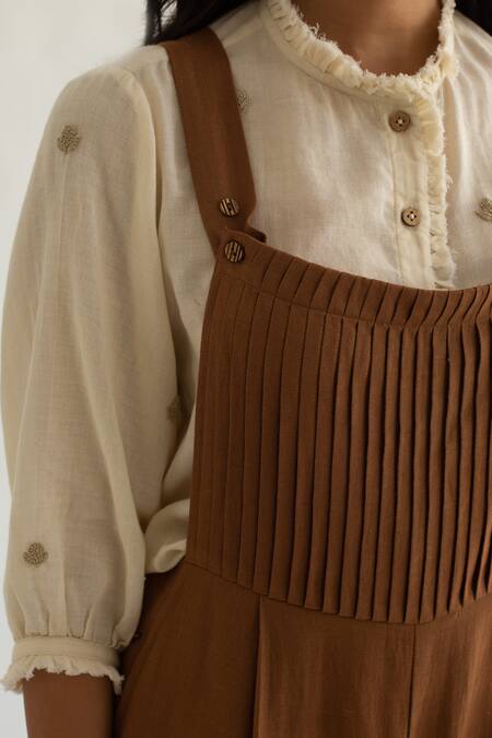 Buy_Cord_Brown Cotton Linen Square Neck Jumpsuit_Online_at_Aza_Fashions