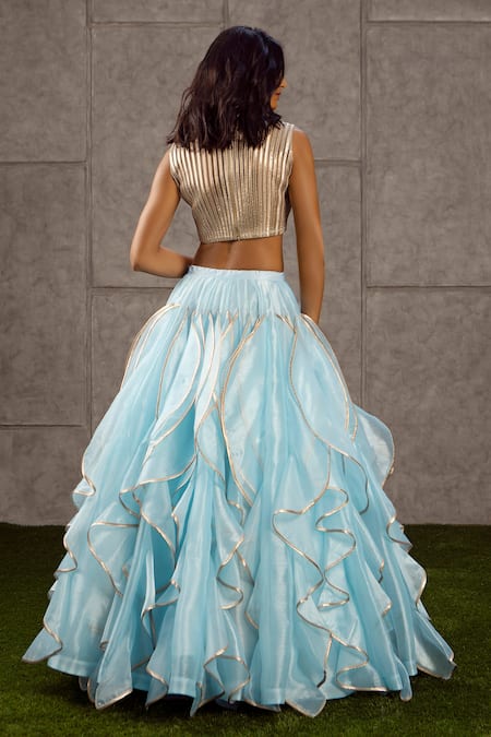Shop Siddartha Tytler Blue Organza, Lame Round Lehenga Set at Aza Fashions Shop_Siddartha Tytler_Blue Organza, Lame Round Lehenga Set _at_Aza_Fashions