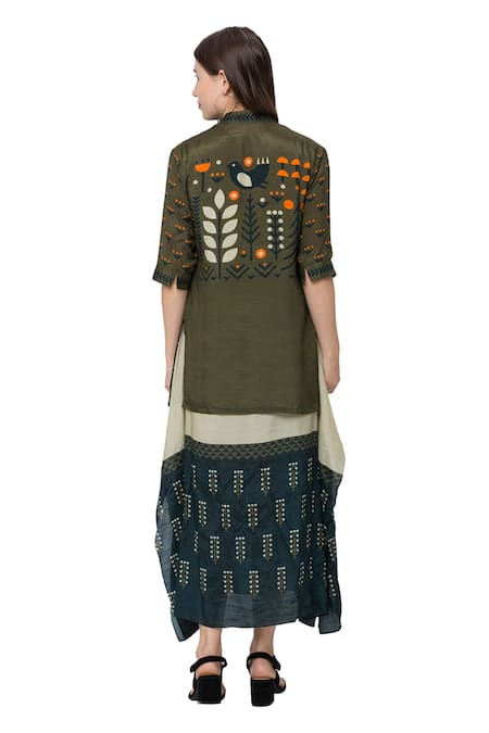 Shop So Us By Sougatpaul White Muslin Slub Boat Printed Tunic With Jacket at Aza Fashions Shop_So Us By Sougatpaul_White Muslin Slub Boat Printed Tunic With Jacket _at_Aza_Fashions