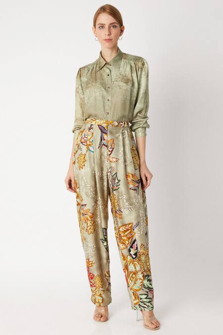 Shop Saaksha & Kinni Beige Abstract Print Shirt at Aza Fashions Shop_Saaksha & Kinni_Beige Abstract Print Shirt_at_Aza_Fashions