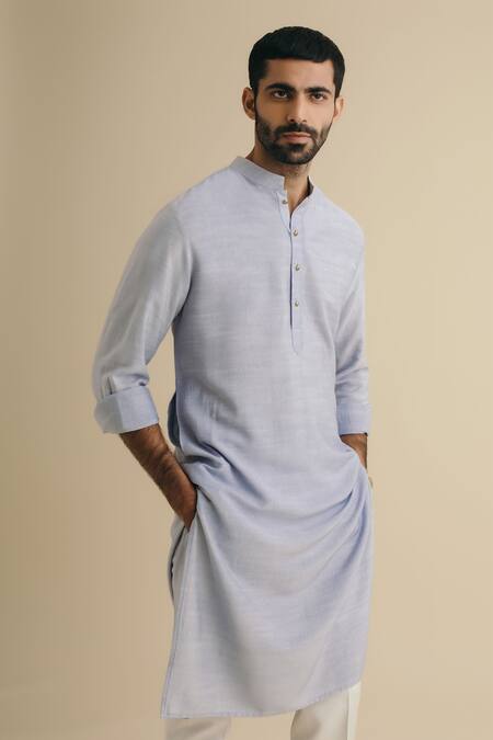 Buy Philocaly Blue 50% Cotton, 50% Silk Kurta at Aza Fashions Buy_Philocaly_Blue 50% Cotton, 50% Silk Kurta_at_Aza_Fashions