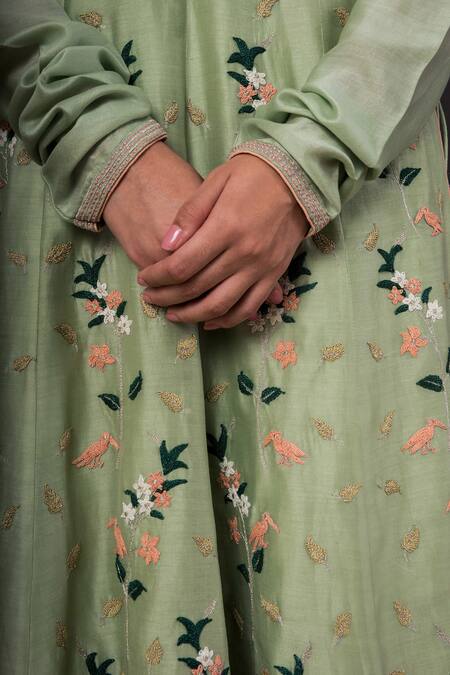 Shikha Mehta Green Chanderi V Neck Angrakha Set at Aza Fashions Shikha Mehta_Green Chanderi V Neck Angrakha Set _at_Aza_Fashions