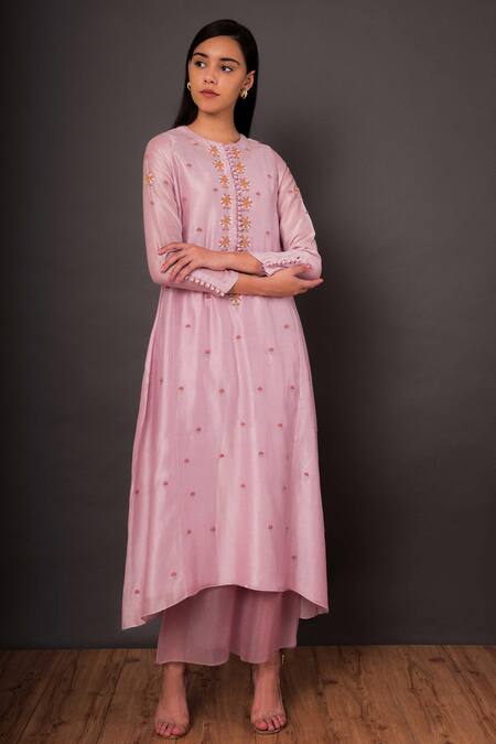 Shikha Mehta_Purple Organza, Chanderi Round Kurta And Pant Set _Online_at_Aza_Fashions