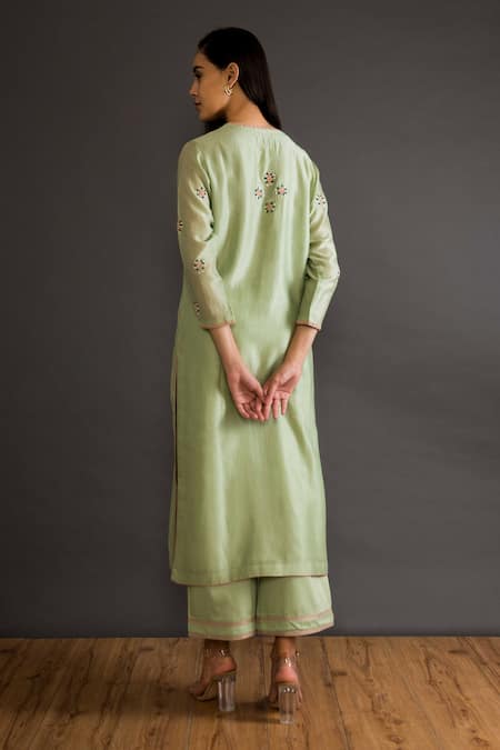 Shop Shikha Mehta Green Chanderi Round Kurta Set at Aza Fashions Shop_Shikha Mehta_Green Chanderi Round Kurta Set _at_Aza_Fashions