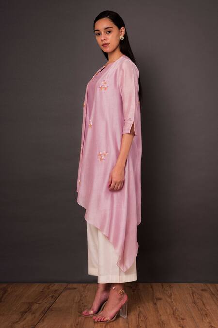 Shikha Mehta Purple Chanderi Notched Jacket And Pant Set Online at Aza Fashions Shikha Mehta_Purple Chanderi Notched Jacket And Pant Set _Online_at_Aza_Fashions