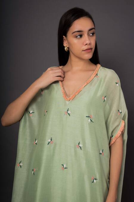 Buy Shikha Mehta Green Chanderi, Mulmul V Neck Kurta And Pant Set Online at Aza Fashions Buy_Shikha Mehta_Green Chanderi, Mulmul V Neck Kurta And Pant Set _Online_at_Aza_Fashions