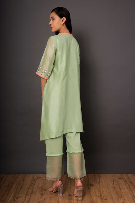 Shop Shikha Mehta Green Chanderi Round Kurta Set at Aza Fashions Shop_Shikha Mehta_Green Chanderi Round Kurta Set _at_Aza_Fashions