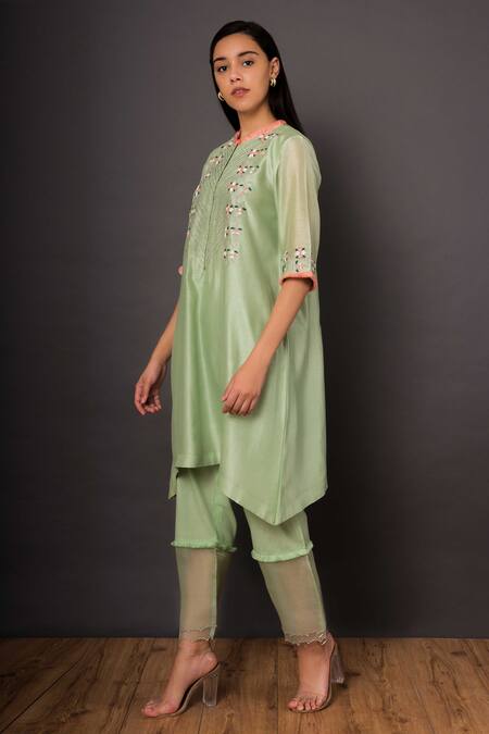 Shikha Mehta Green Chanderi Round Kurta Set Online at Aza Fashions Shikha Mehta_Green Chanderi Round Kurta Set _Online_at_Aza_Fashions