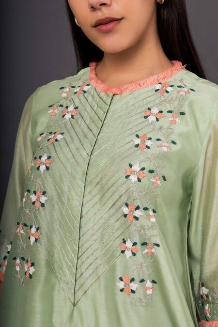 Shop Shikha Mehta Green Chanderi Round Kurta Set Online at Aza Fashions Shop_Shikha Mehta_Green Chanderi Round Kurta Set _Online_at_Aza_Fashions