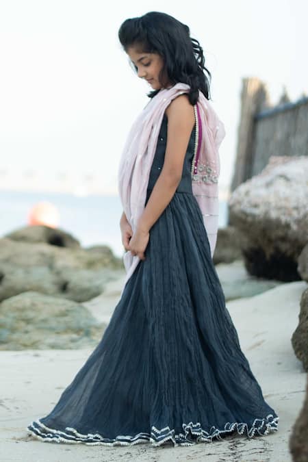 Swati Golyan Grey Chanderi Embroidery Lehenga Set