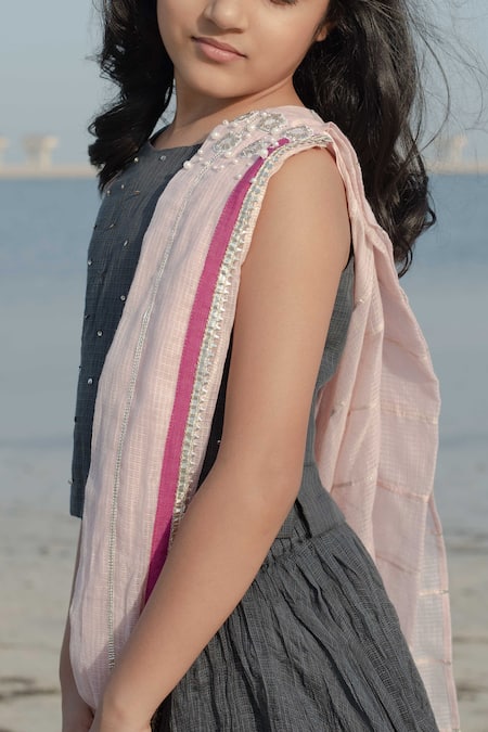 Buy_Swati Golyan_Grey Chanderi Embroidery Lehenga Set _Online_at_Aza_Fashions