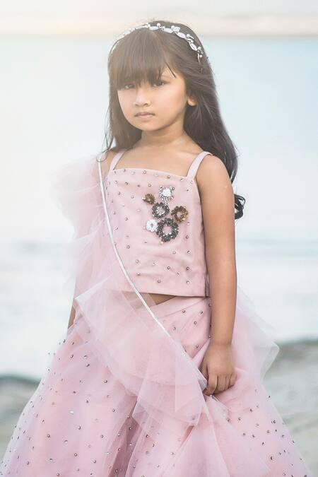 Swati Golyan Pink Tulle Embroidery, Beads Chanderi Lehenga Set Online at Aza Fashions Swati Golyan_Pink Tulle Embroidery, Beads Chanderi Lehenga Set _Online_at_Aza_Fashions