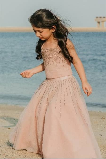 Swati Golyan Pink Tulle Beads, Cut Work Embroidered Chanderi Lehenga Set 