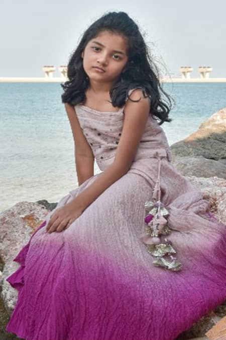 Swati Golyan Pink Kota Doria Tassels, Embroidery Chanderi Lehenga Set