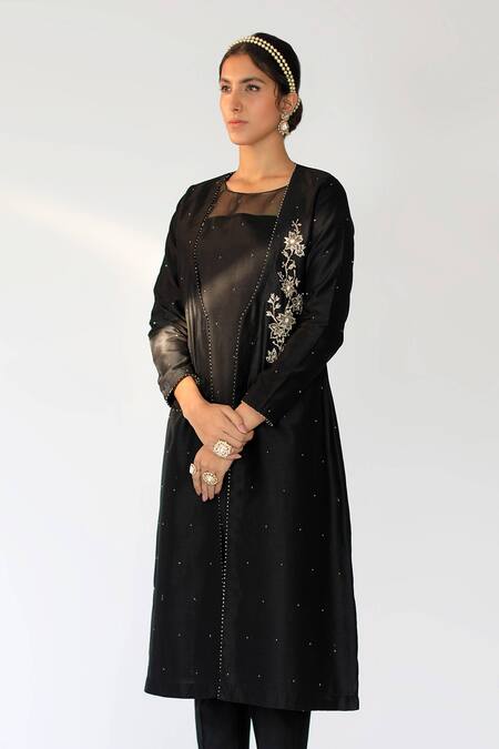 Buy Shikha Mehta Black Chanderi, Silk Organza Round Jacket And Pant Set Online at Aza Fashions Buy_Shikha Mehta_Black Chanderi, Silk Organza Round Jacket And Pant Set_Online_at_Aza_Fashions