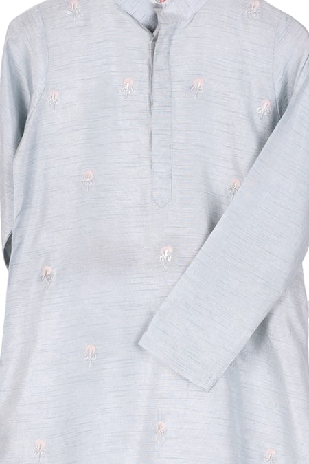 MI Dulce AN'YA_Grey Cotton, Silk Embroidery Organic Kurta And Pant Set _Online_at_Aza_Fashions